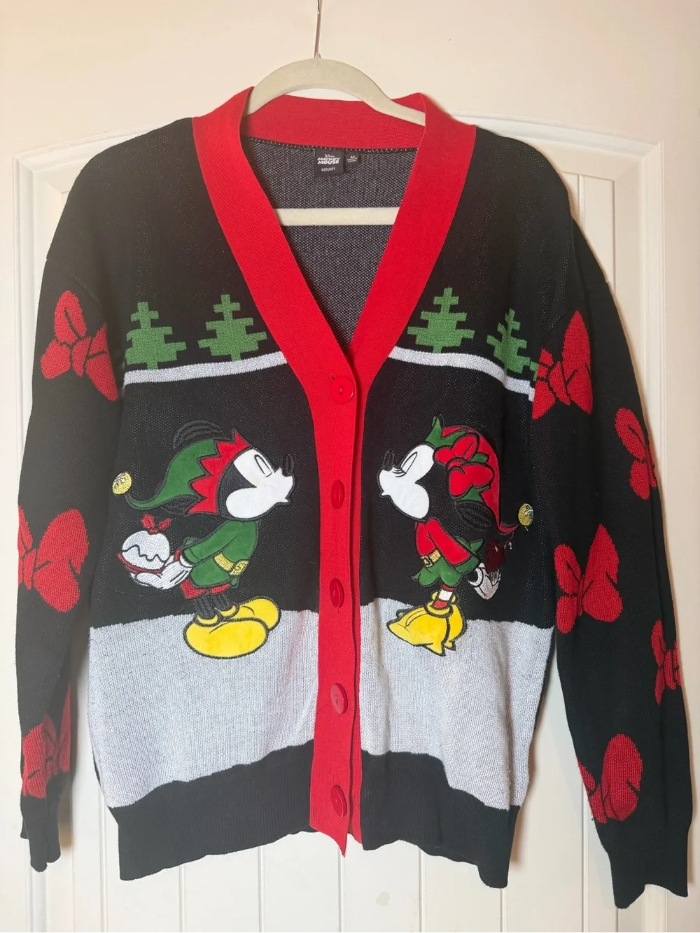 Disney Black Red Holiday Mickey & Minnie Cardigan
