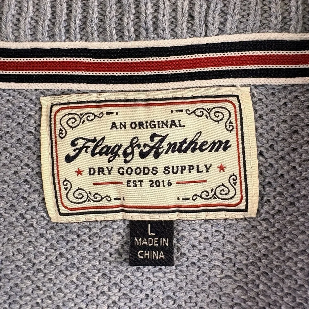 Flag & Anthem Mens 1/4 Zip Pullover Sweater Large Light Blue Casual Preppy