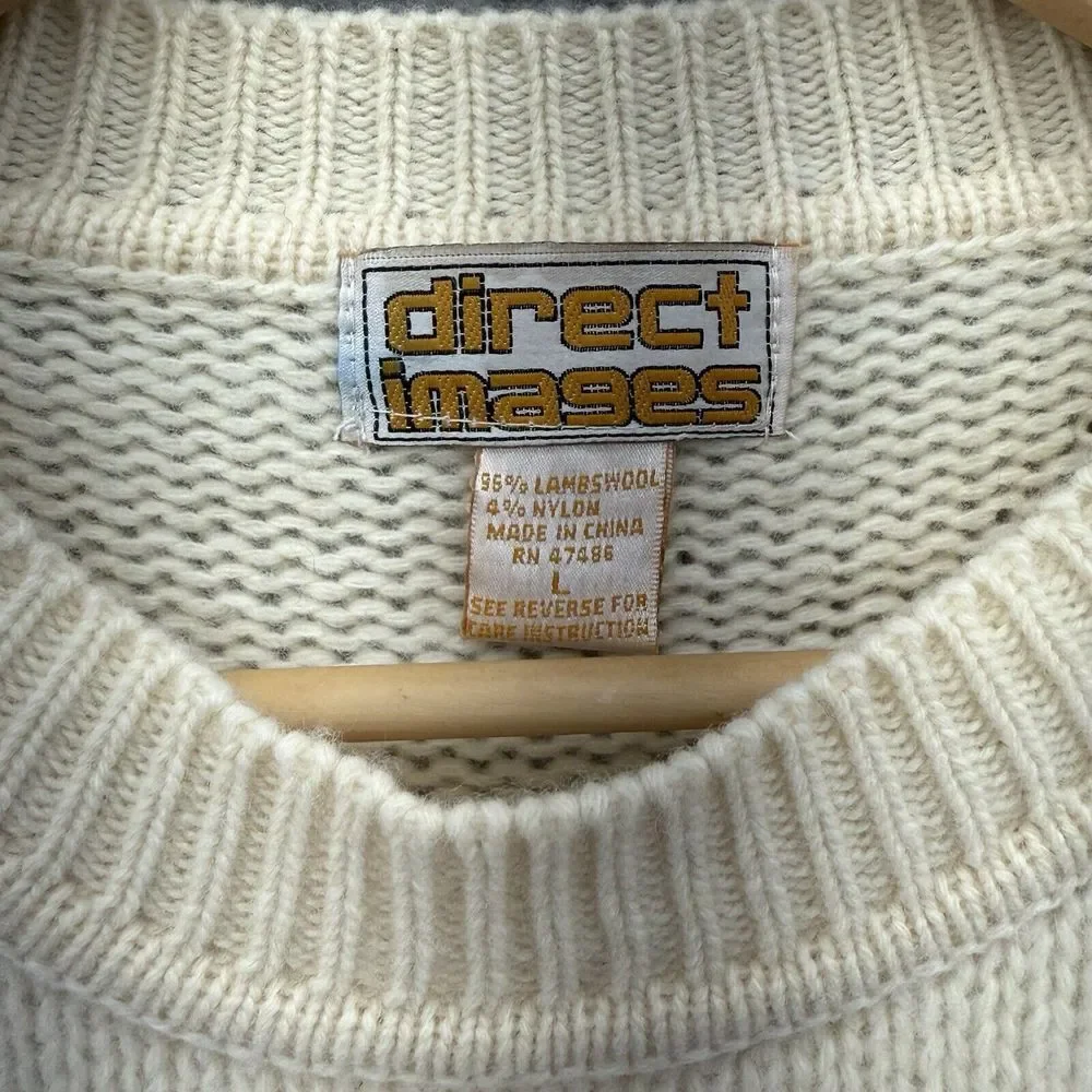 Direct Images Sweater Mens L‎ Beige Cream Lambs Wool Pullover Long Sleeve Knit