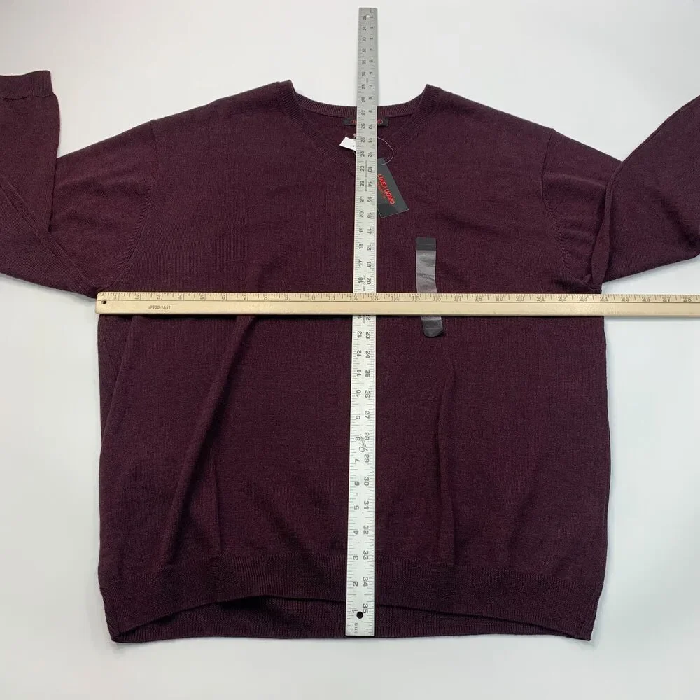Linea Uomo Wool Blend Sweater Mens 2XL XXL Maroon Knit Classic Fit V Neck New