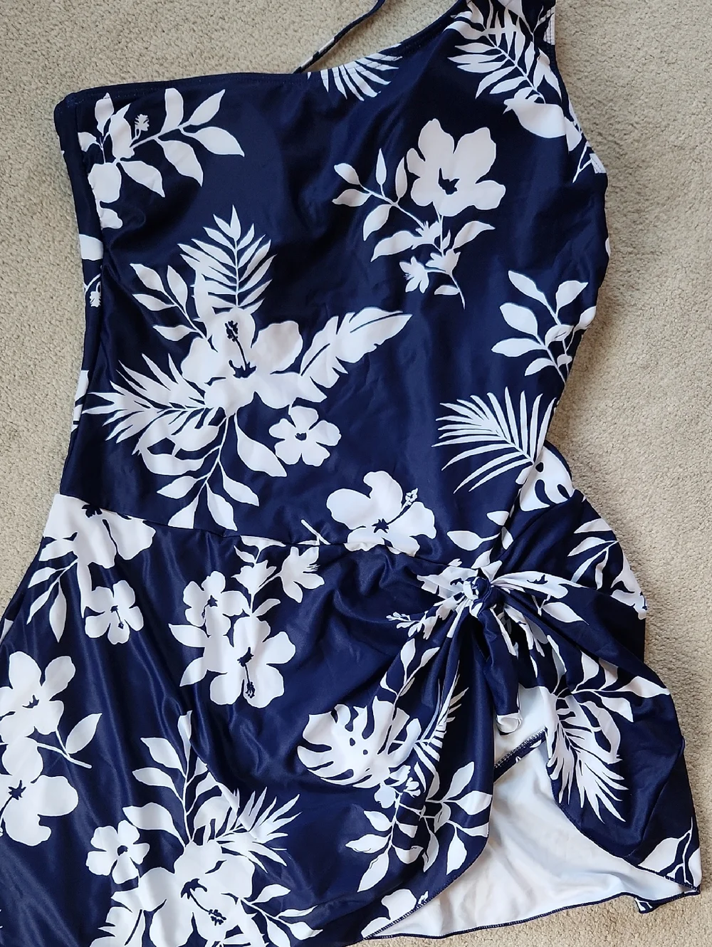 Women One Piece Swim Dress One Shoulder  Sarong Tie Skirt Tummy Control - large