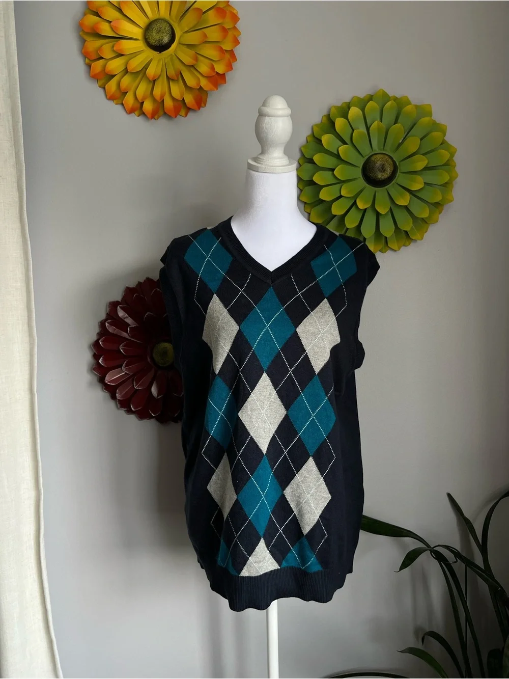 Lot of 2 Banana Republic Men Argyle Sweater Vest V-Neck 100% Cotton Medium