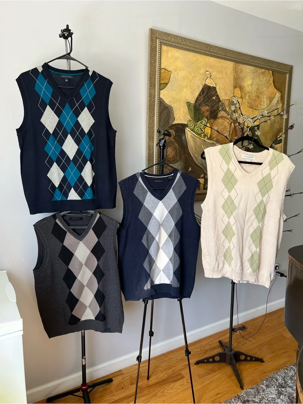Lot of 2 Banana Republic Men Argyle Sweater Vest V-Neck 100% Cotton Medium