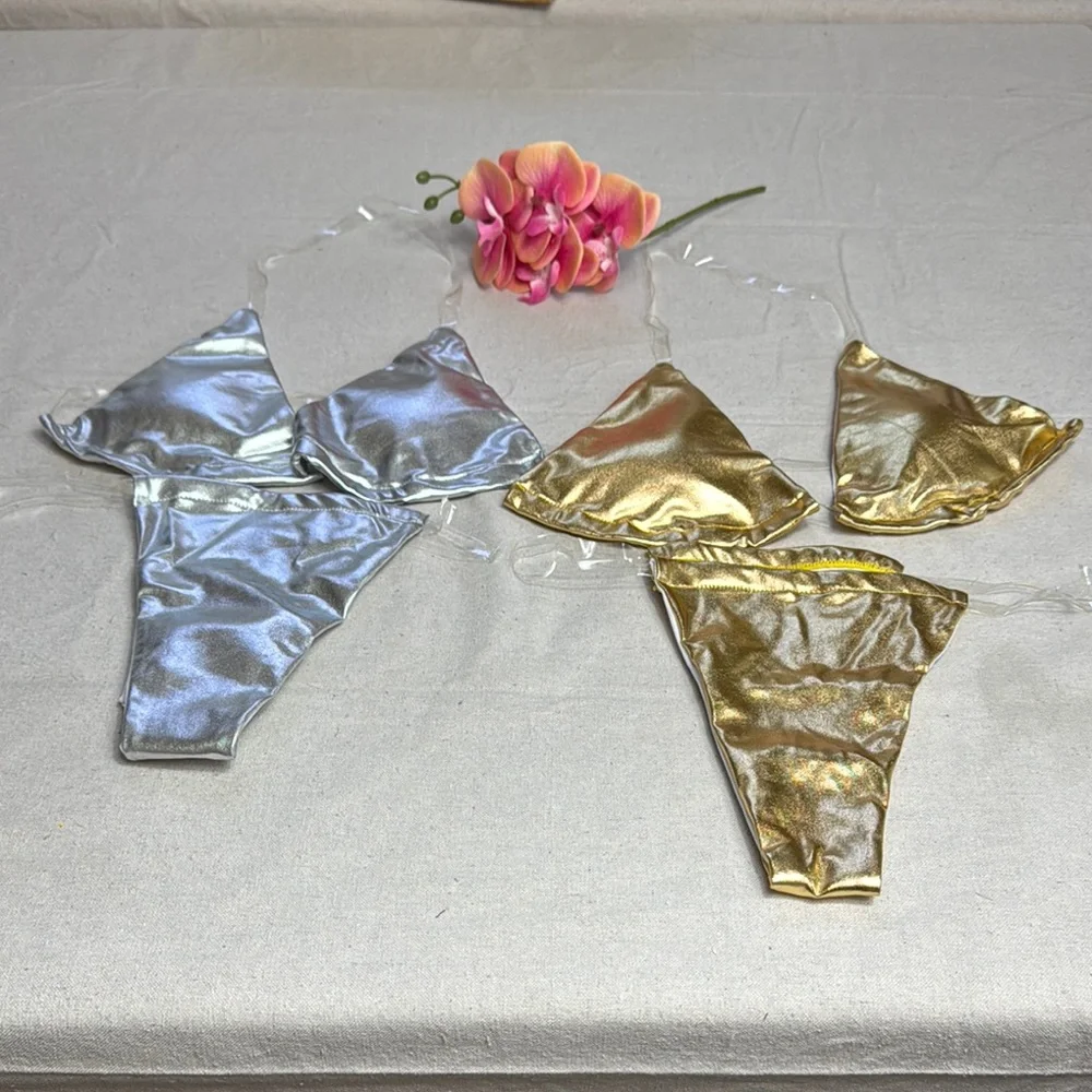 Bundle Of 2 Set Metallic Silver and Gold  Women’s Bikini Beach.