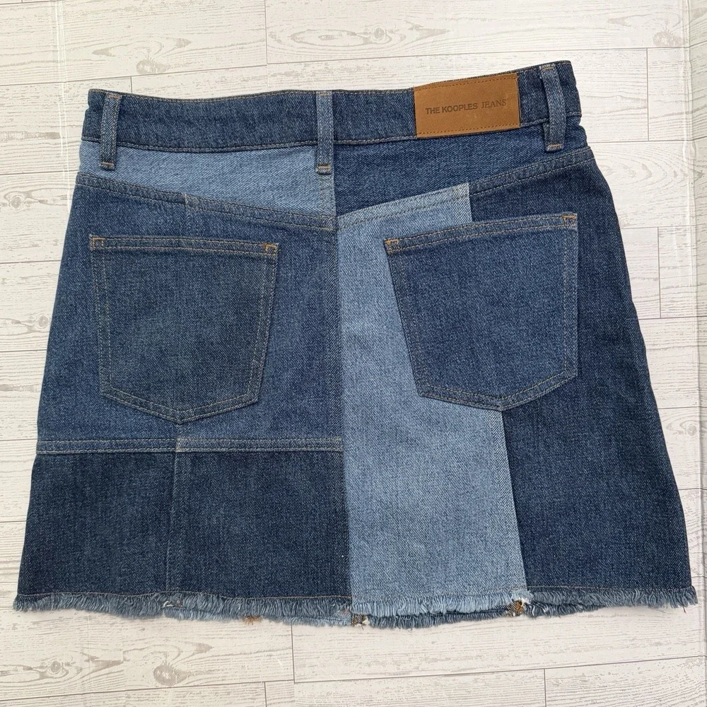 The‎ Kooples Paris Patchwork Denim Mini Skirt Frayed Edge Size 2