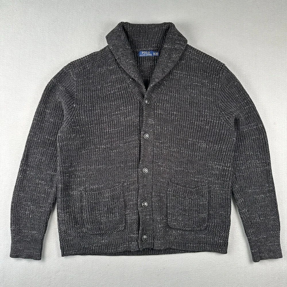 Polo Ralph Lauren Shawl Collar Cardigan Sweater Men's XL Heathered Gray Knit