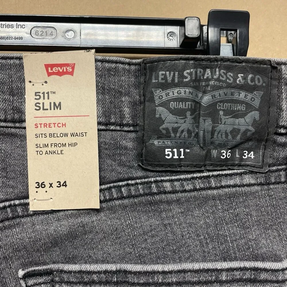 Levi’s 511 Slim Fit Distressed Men’s W36 L34 Grey Comfort Stretch Denim Jeans