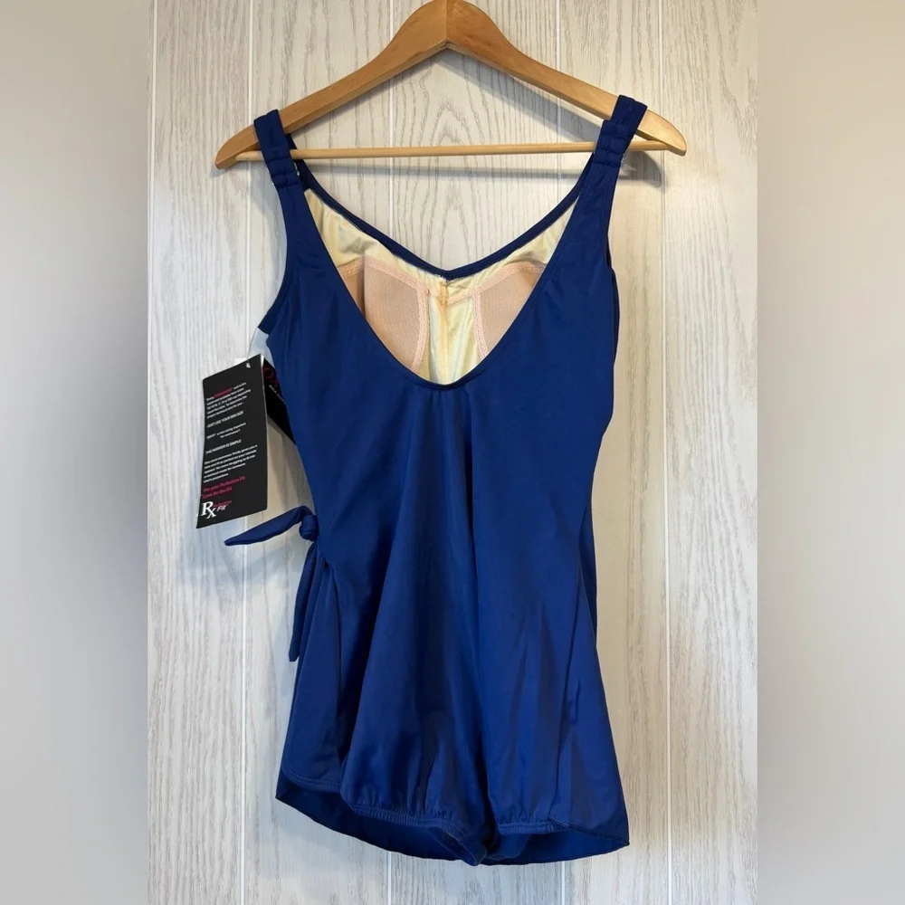Roxanne Bra Sized V-Neck Sarong One-Piece Swimsuit Navy Size 12 / 36C NWT