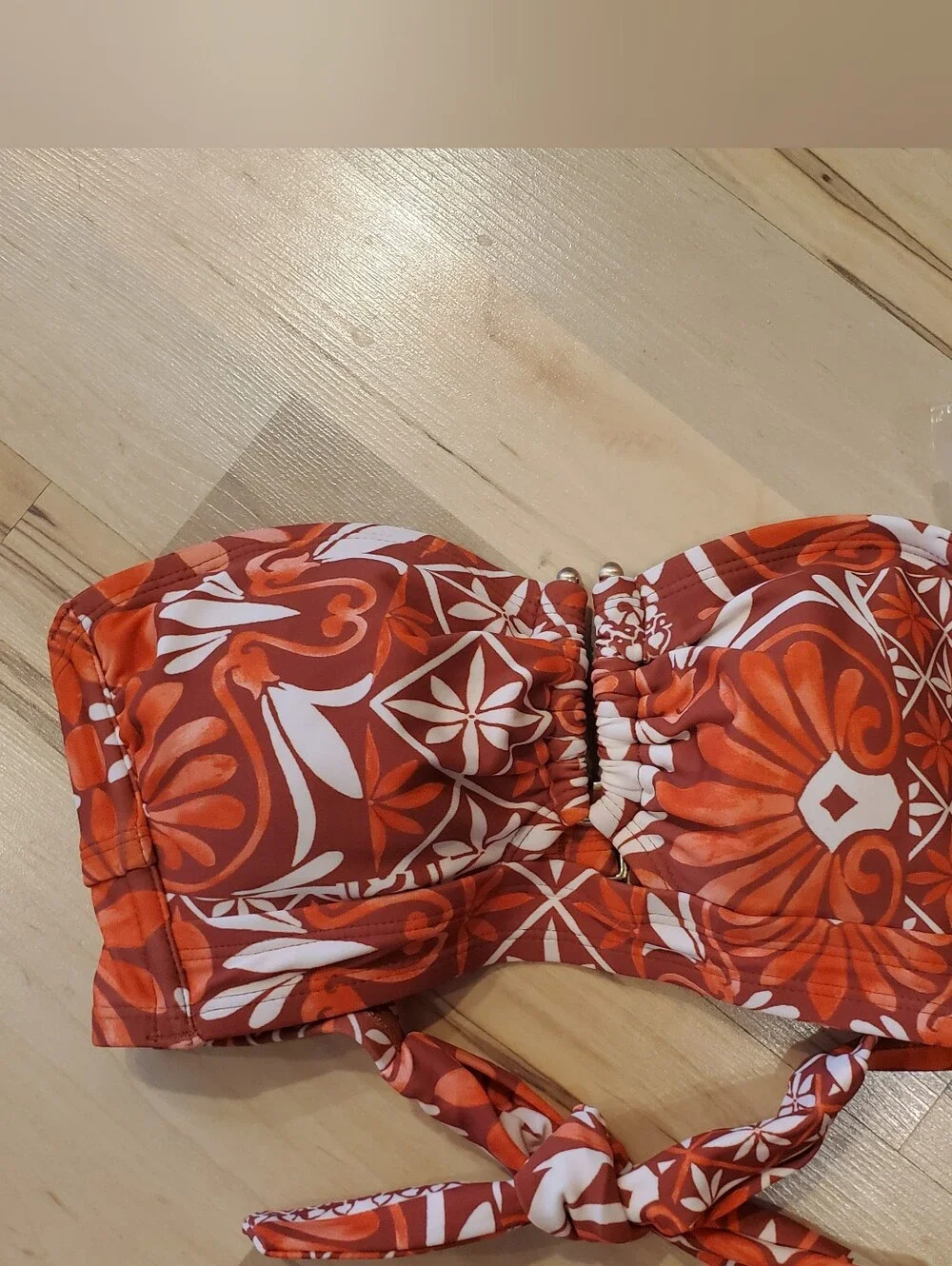 NWT Shade & Sore Orange Printed Bandeau Bikini Top with Solid Orange Bottom