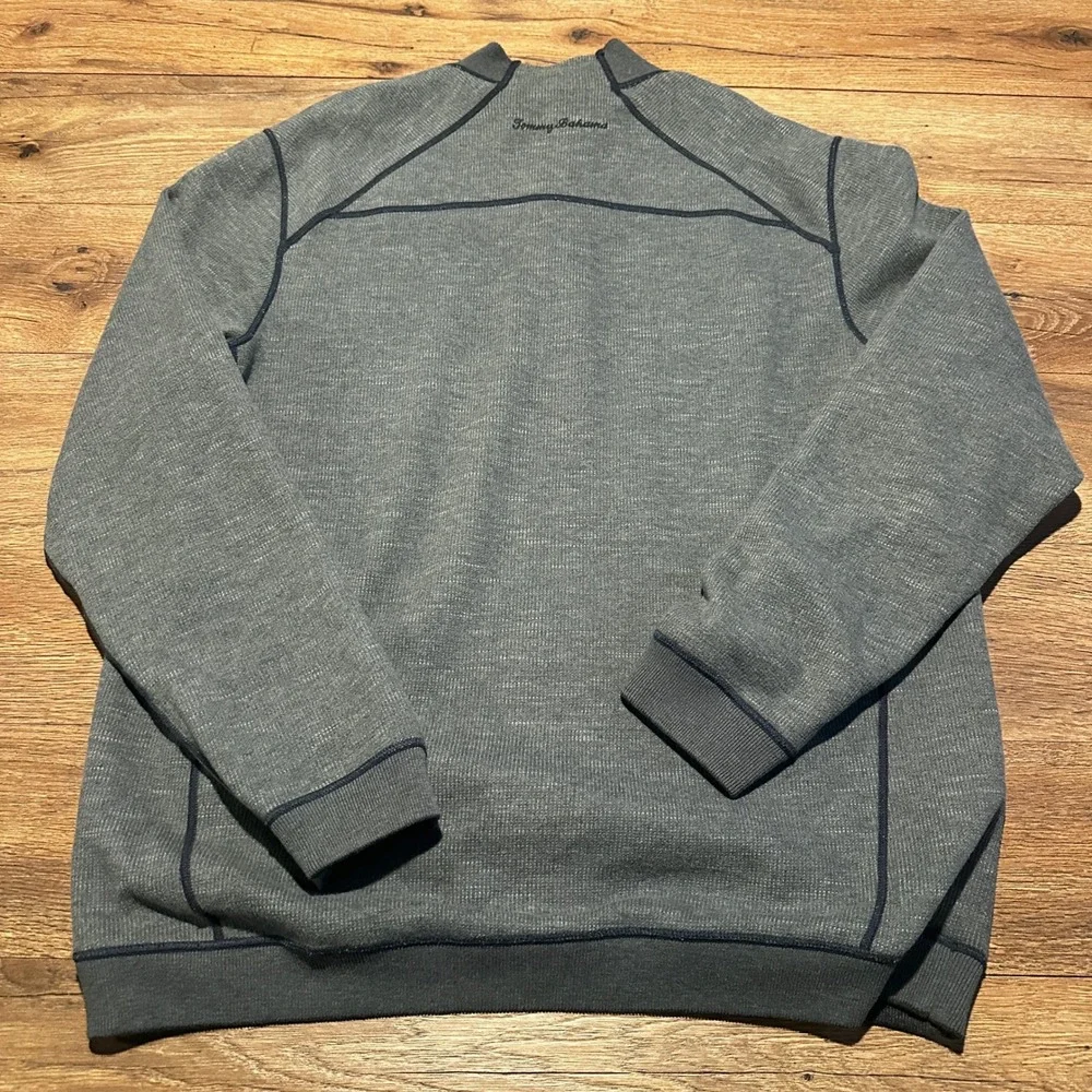 Tommy Bahama Reversible Quarter Zip Pullover Charcoal Grey Blue Mens XL
