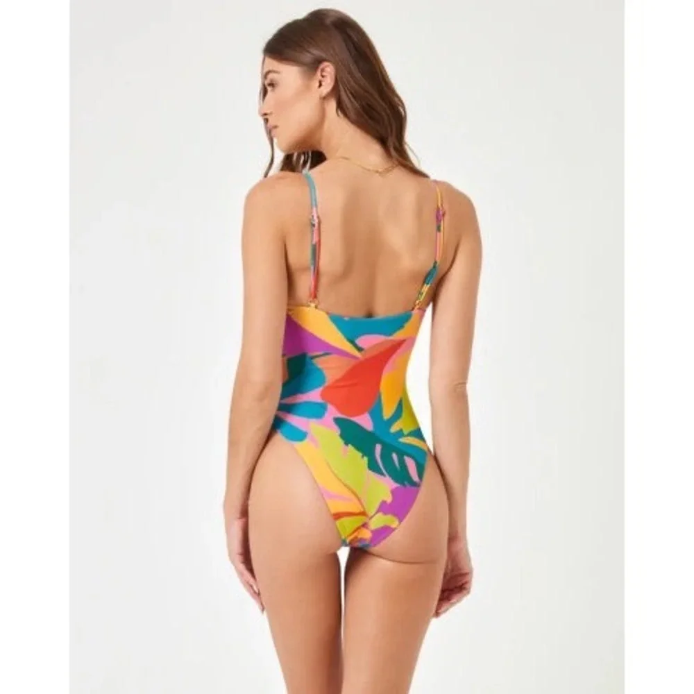 L*Space Piper One Piece Classic Swimsuit Multi Tropical Print Small NEW
