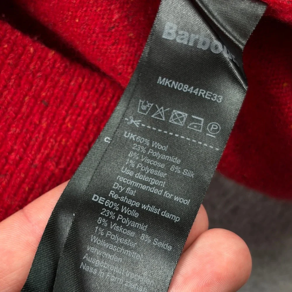 Barbour Sweater Mens Medium Red Wool Silk Blend Crewneck Tisbury Donegal Knit