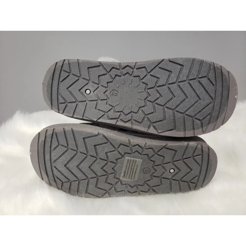 NEW Sz 2 Girls Flower Silver Gray Metallic Flower Faux-Fur Slipper Winter Boot‎