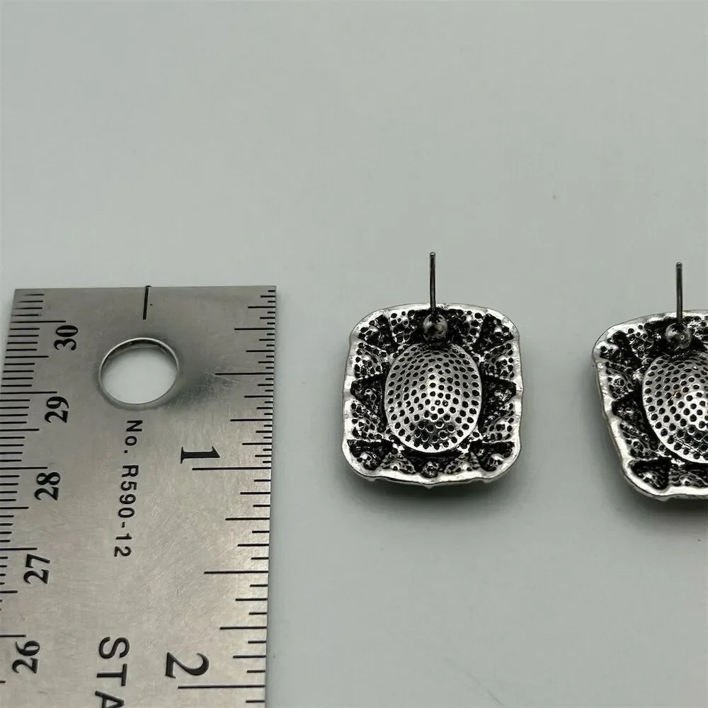 Square Art Deco Faux Black Hematite Rhinestone Stud Earrings Sparkle Fun