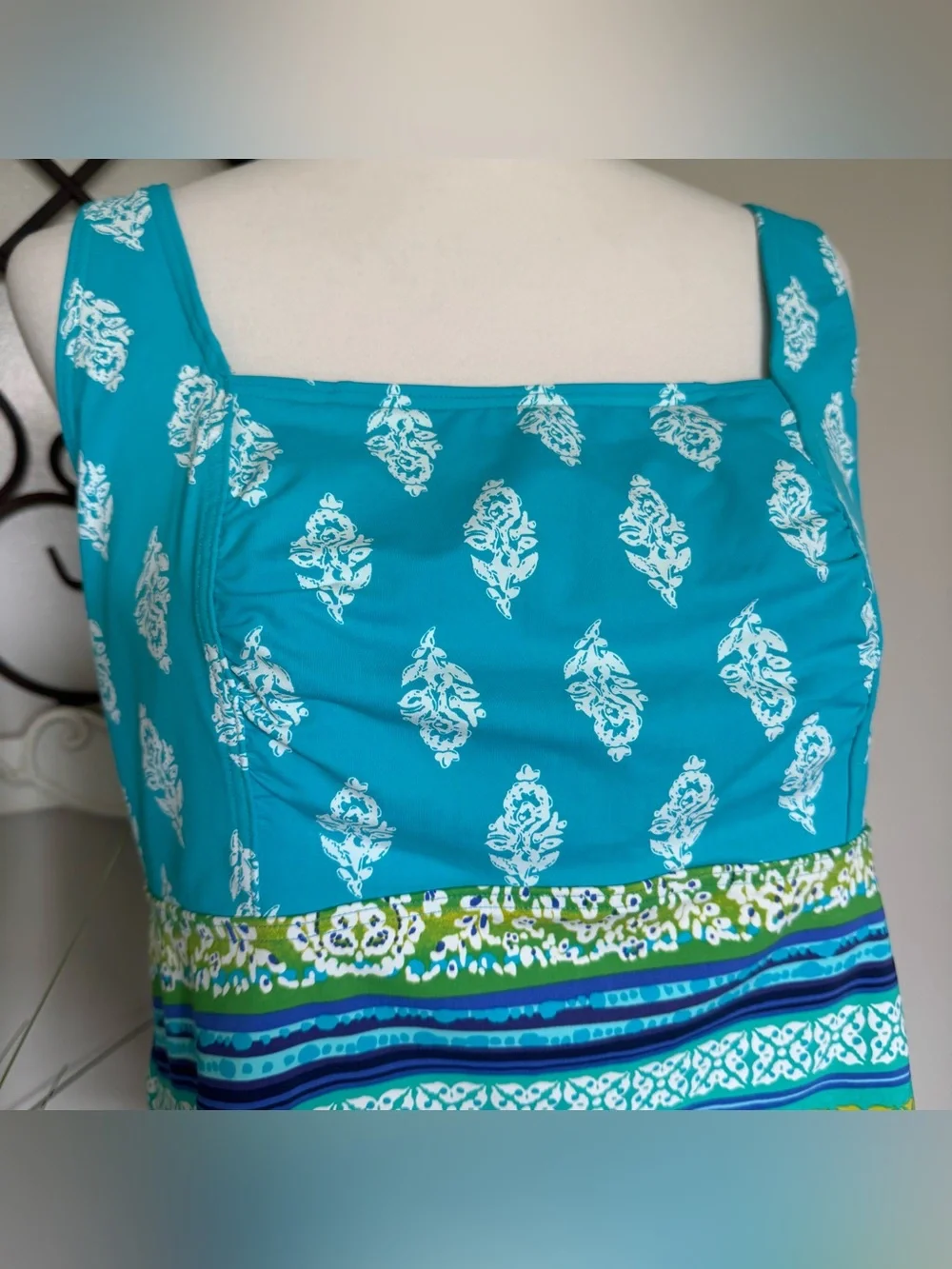 LANDS’ END Size 16W Blue and Green Underwire Tankini Swimsuit Top