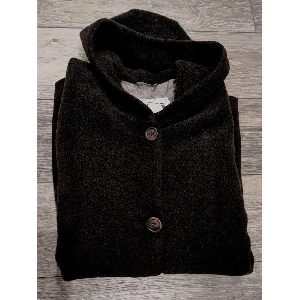 VINTAGE LL BEAN HOODED COAT WOMEN'S SIZE LARGE BROWN WOOL BLEND/FLEECE/LINED