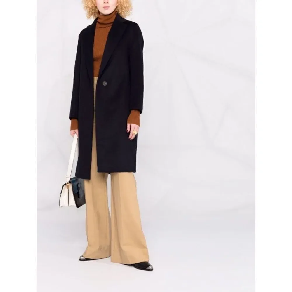 Vince single-breasted fitted wool blend coat Navy