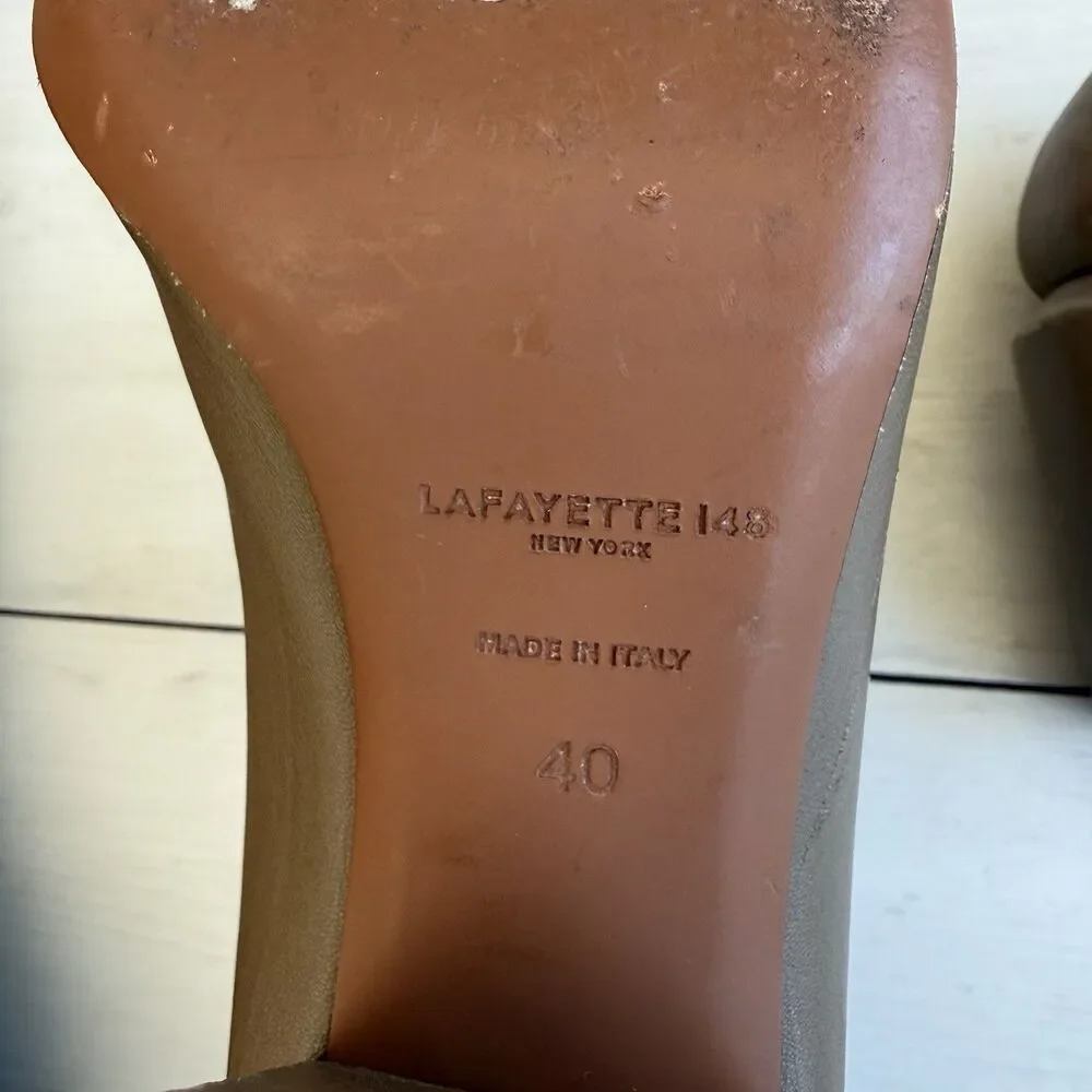 Lafayette 148 New York Nappa Leather Square Toe Pumps Olive Green Size 40 Chunky