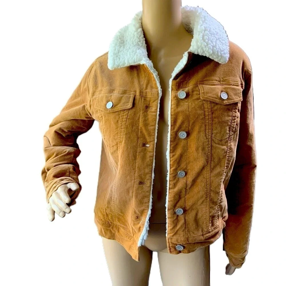 Forever 21 Tan Corduroy Sherpa Lined Trucker Jacket Size Medium‎