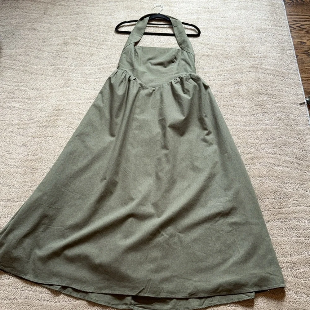 Commense Cotton & Linen Halter A Line Long Dress‎