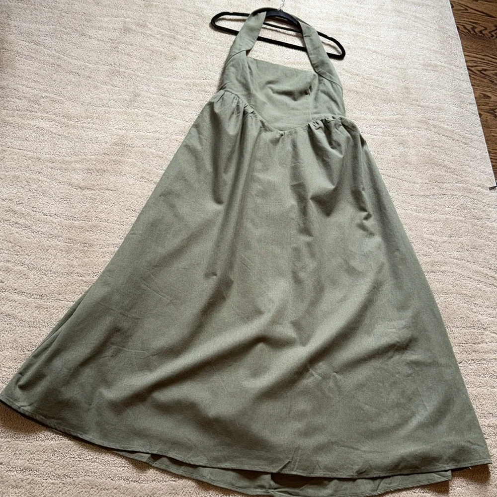 Commense Cotton & Linen Halter A Line Long Dress‎