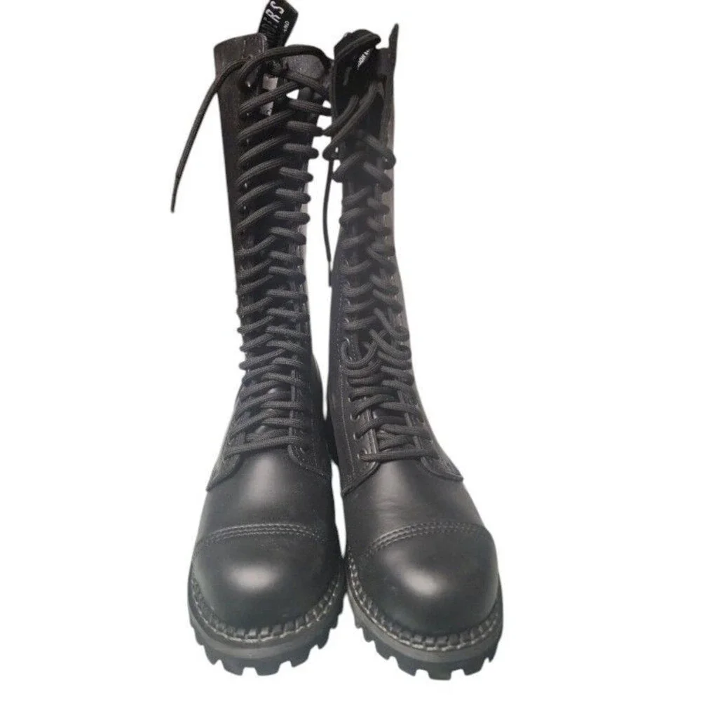 Grinders London England Black 20-Eye Leather Steel Toe Boots Size EU 39 King CS