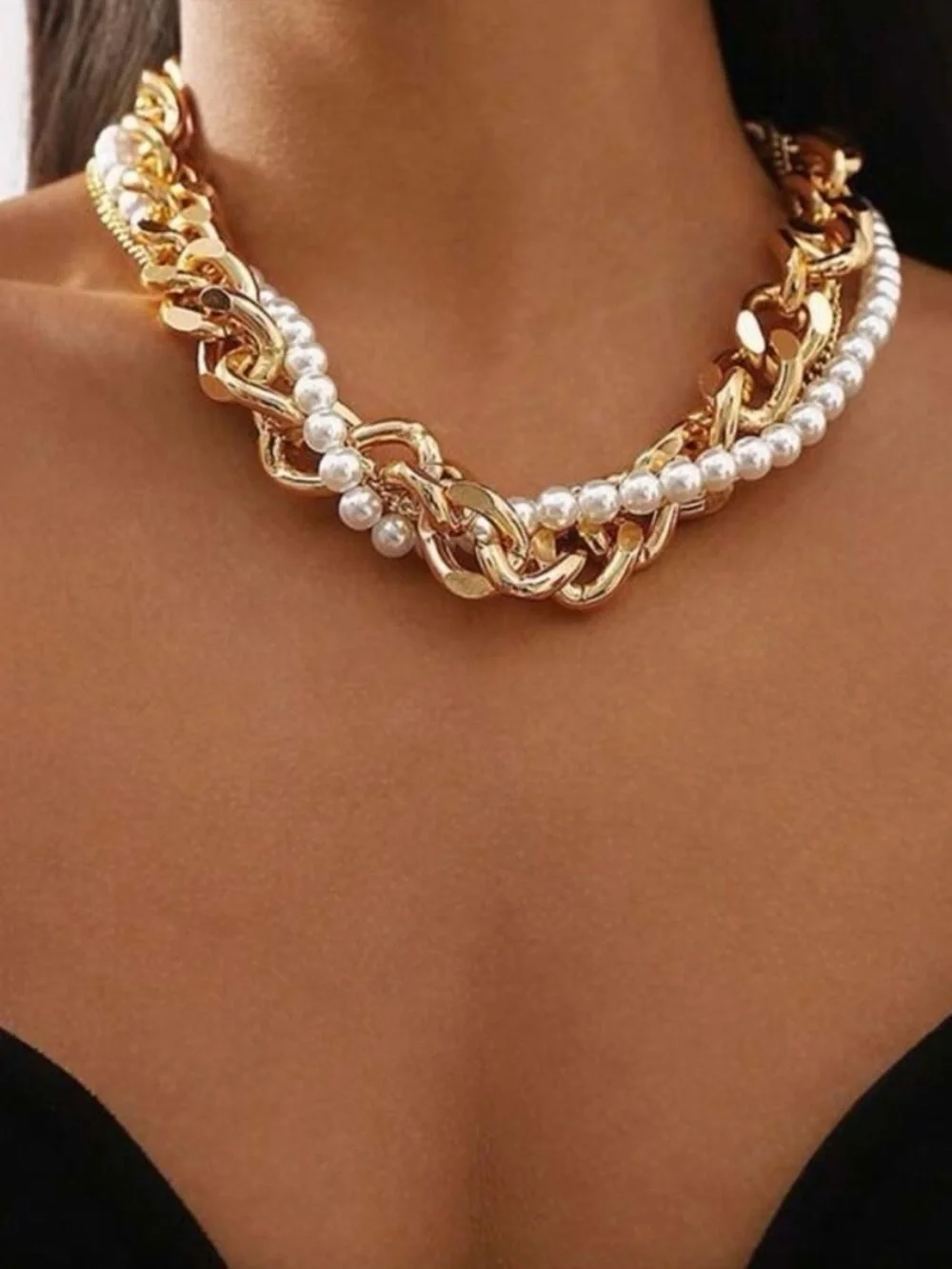 Gold and White Pearl Mixed-Chain Necklace