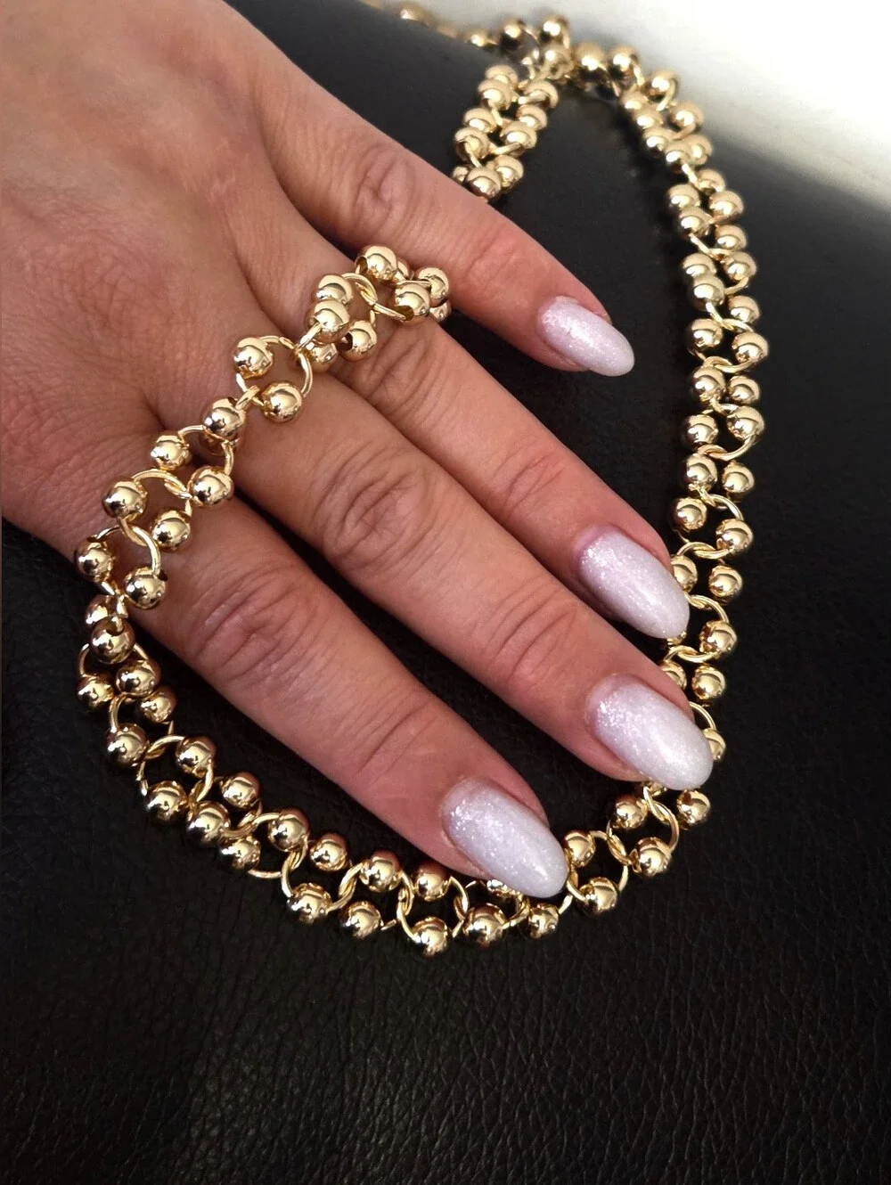 Fashion Designer Boutique Jewelry Gold Beaded Statement Necklace Stainless Steel