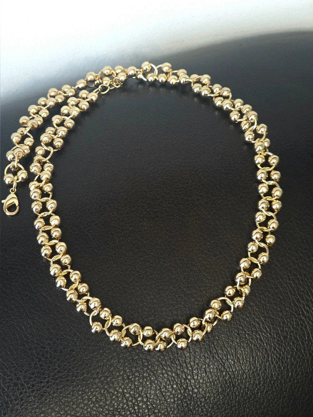 Fashion Designer Boutique Jewelry Gold Beaded Statement Necklace Stainless Steel