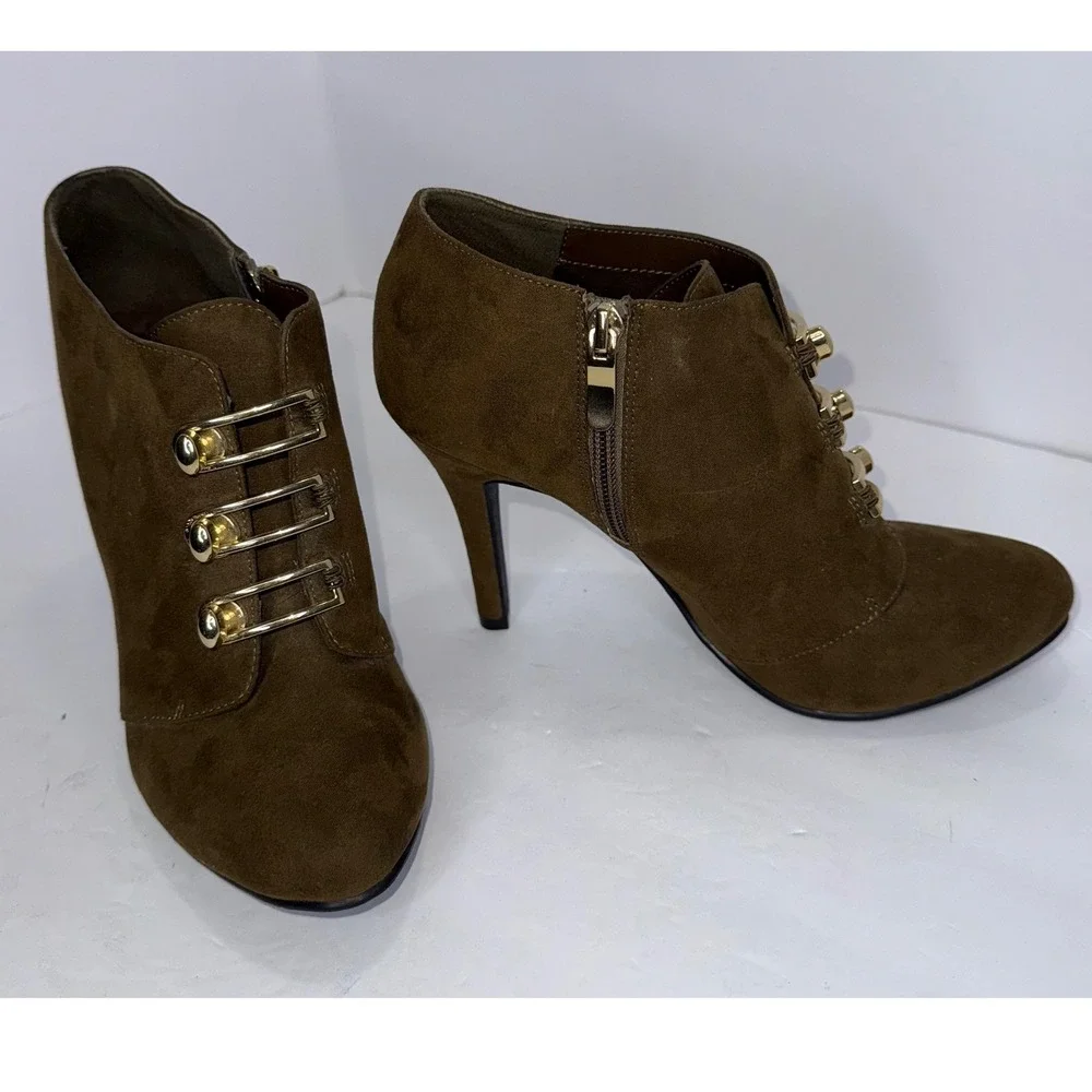LimeLight Vittoria Brown Stiletto Ankle‎ Booties Zip 8.5 Witchy Officesiren Y2K