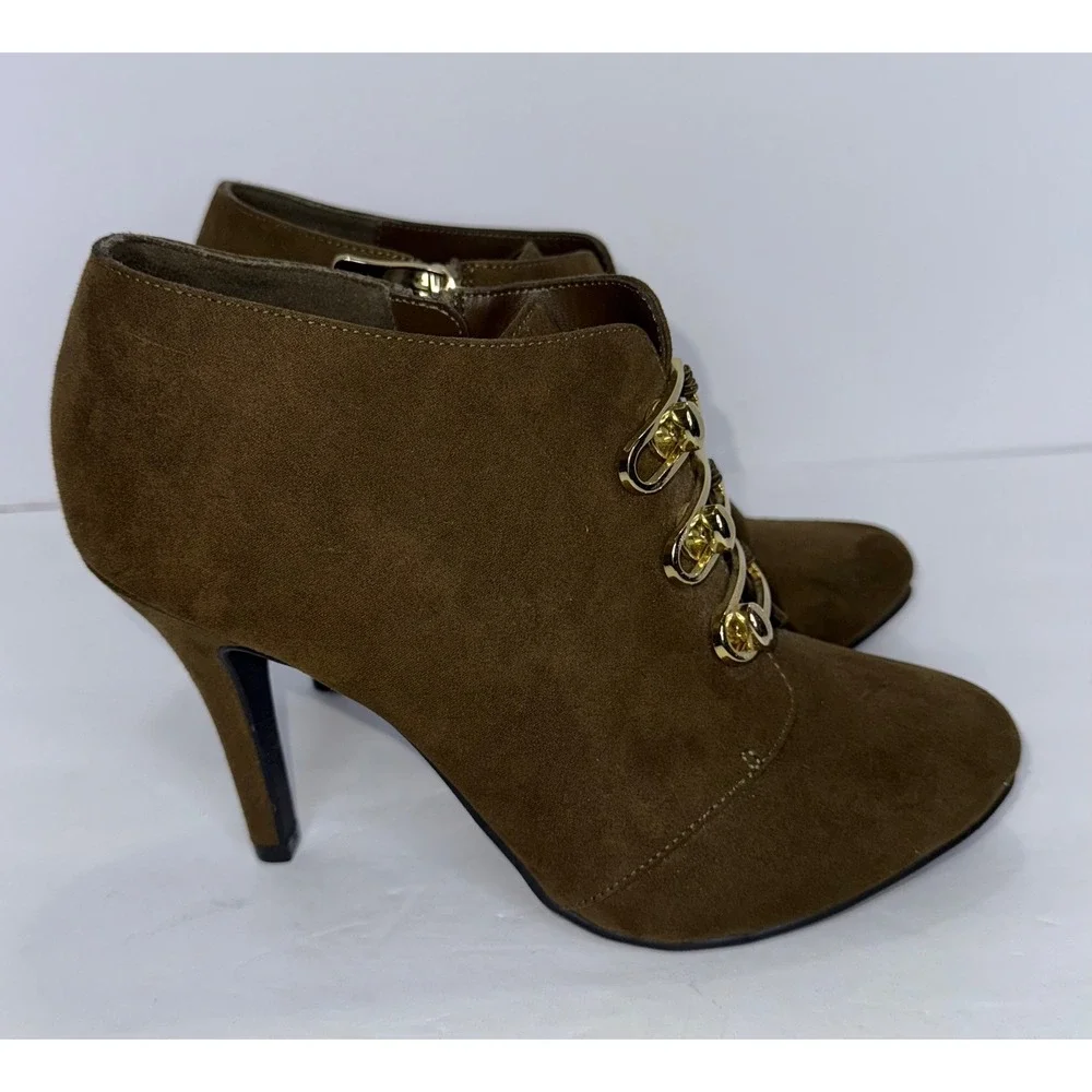 LimeLight Vittoria Brown Stiletto Ankle‎ Booties Zip 8.5 Witchy Officesiren Y2K