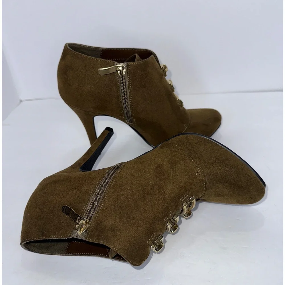 LimeLight Vittoria Brown Stiletto Ankle‎ Booties Zip 8.5 Witchy Officesiren Y2K