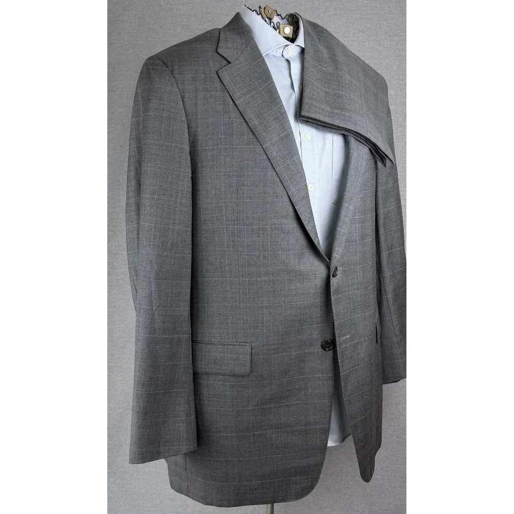 Hickey‎ Freeman Nordstrom Mens Grey Glen Plaid Worsted Wool Suit 44 Long Madison