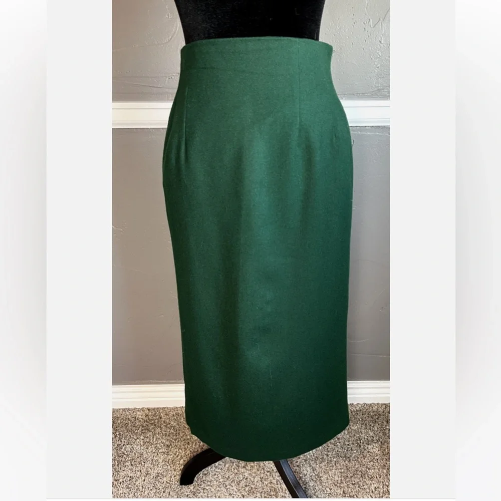 Vintage Savannah Dark Green Wool Midi Pencil Skirt