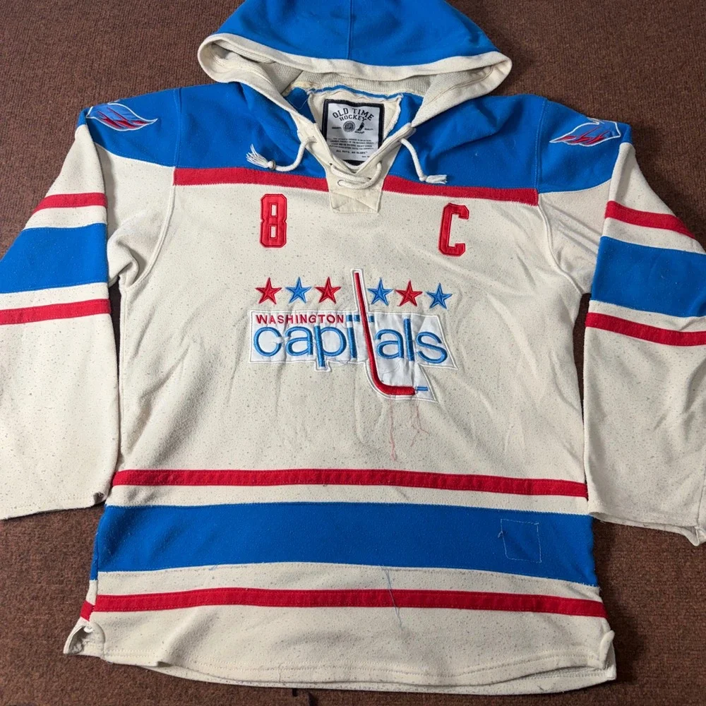 Old Time Hockey Washington Capitals Alex Ovechkin 8 Lace Up Hoodie Mens L Blue