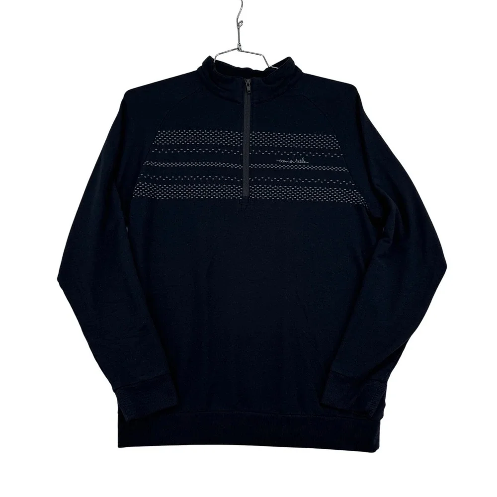 TravisMathew Quarter Zip Pullover Mens Size M Black Excellent Geometric Golf