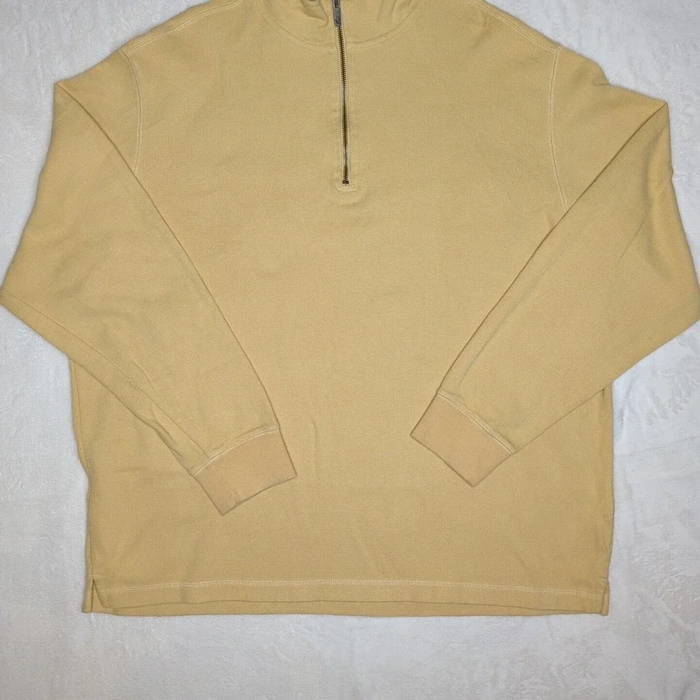 Eddie Bauer Sweater Mens XLT Yellow Knit Long Sleeve 1/4 Zip Adult XLTall Cotton