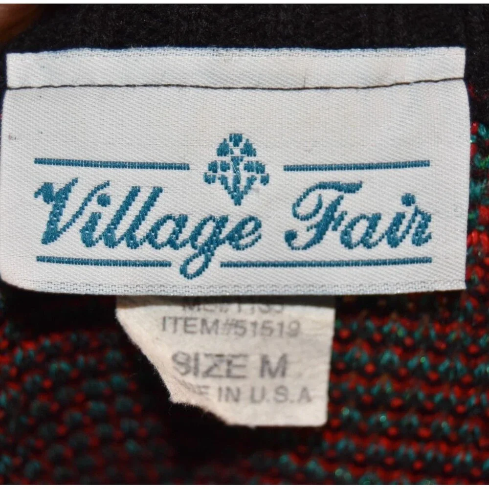 Vintage 80s Village Fair Rose/Floral Sweater Metallic Womens Retro Black USA M