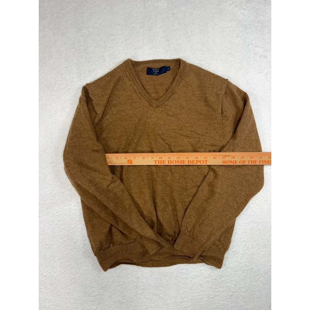 J.Crew Mens XL Merino Wool V-Neck Sweater Heather Brown Camel Knit 100304