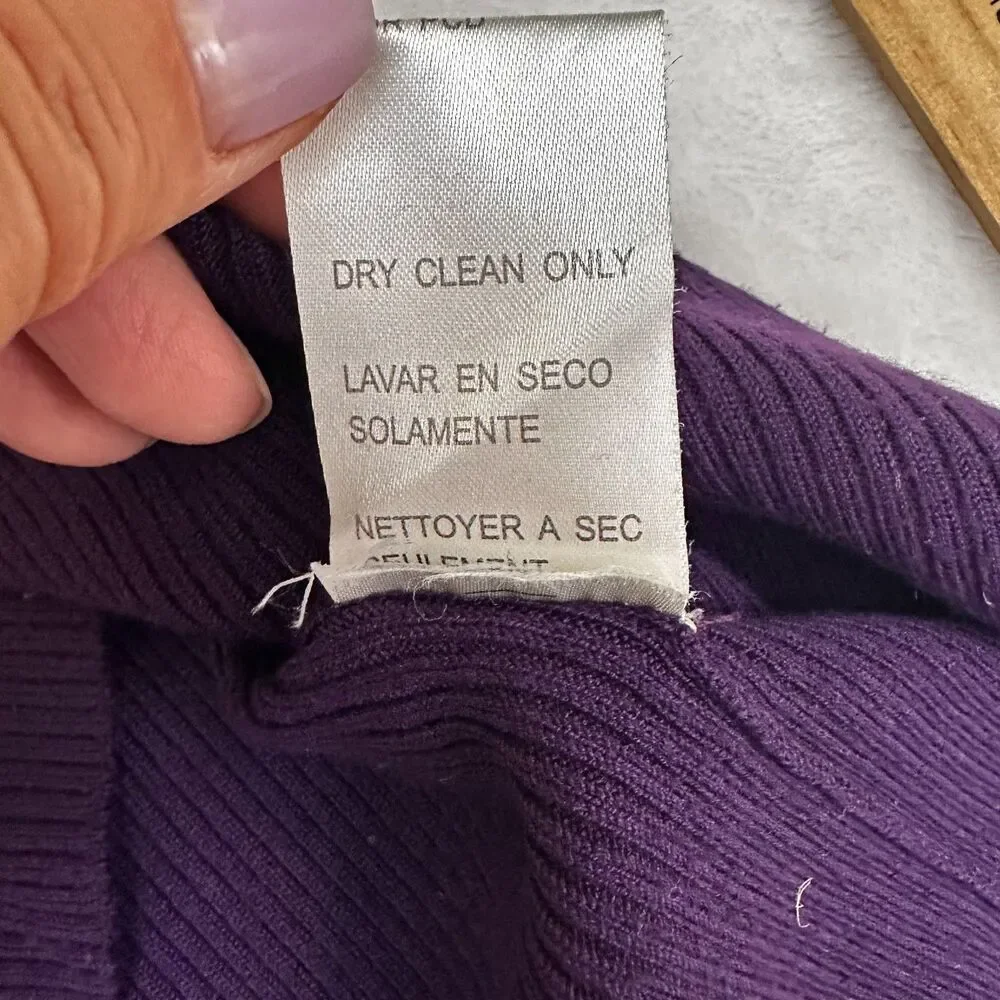 Bebe Women Purple Ribbed Mock Neck Puff Sleeve Sweater Knit Top Sweater Sz Large