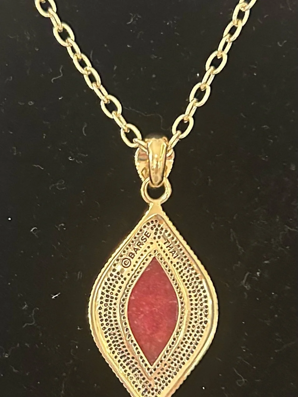 Barse Bronze Necklace with Red Marquise Pendant
