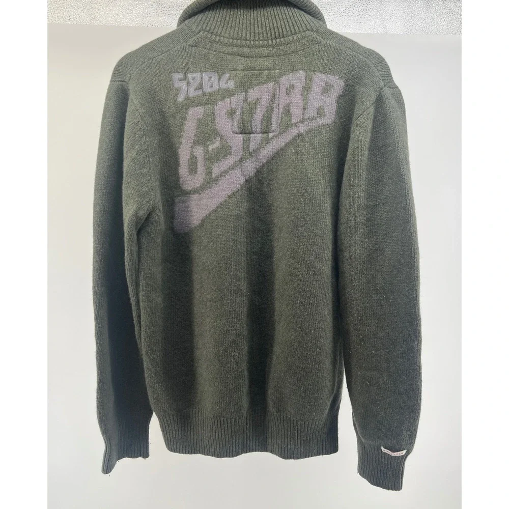 Y2K G Star Raw Men's Green Lambs Wool Blend Quarter Zip Sweater Size‎ XL