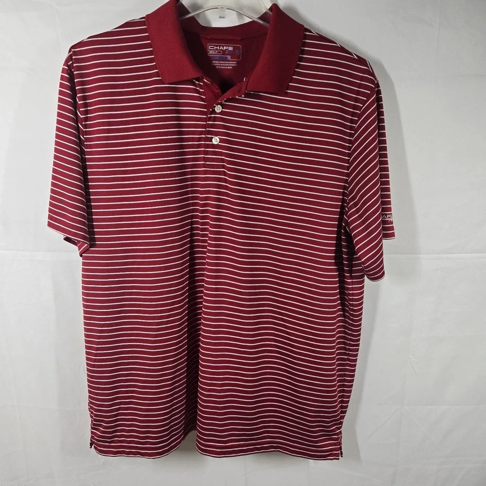 Chaps Golf Polo Shirt XL‎ Red White Striped Stay-Dry Performance Mens