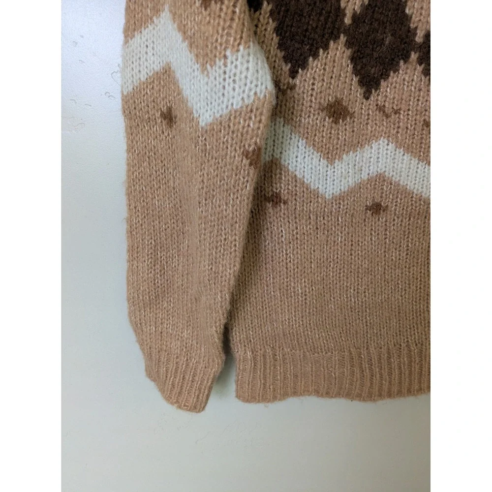 VERO MODA Fair Isle Geometric‎ Pattern Knit Sweater Women Size XS Camel Brown