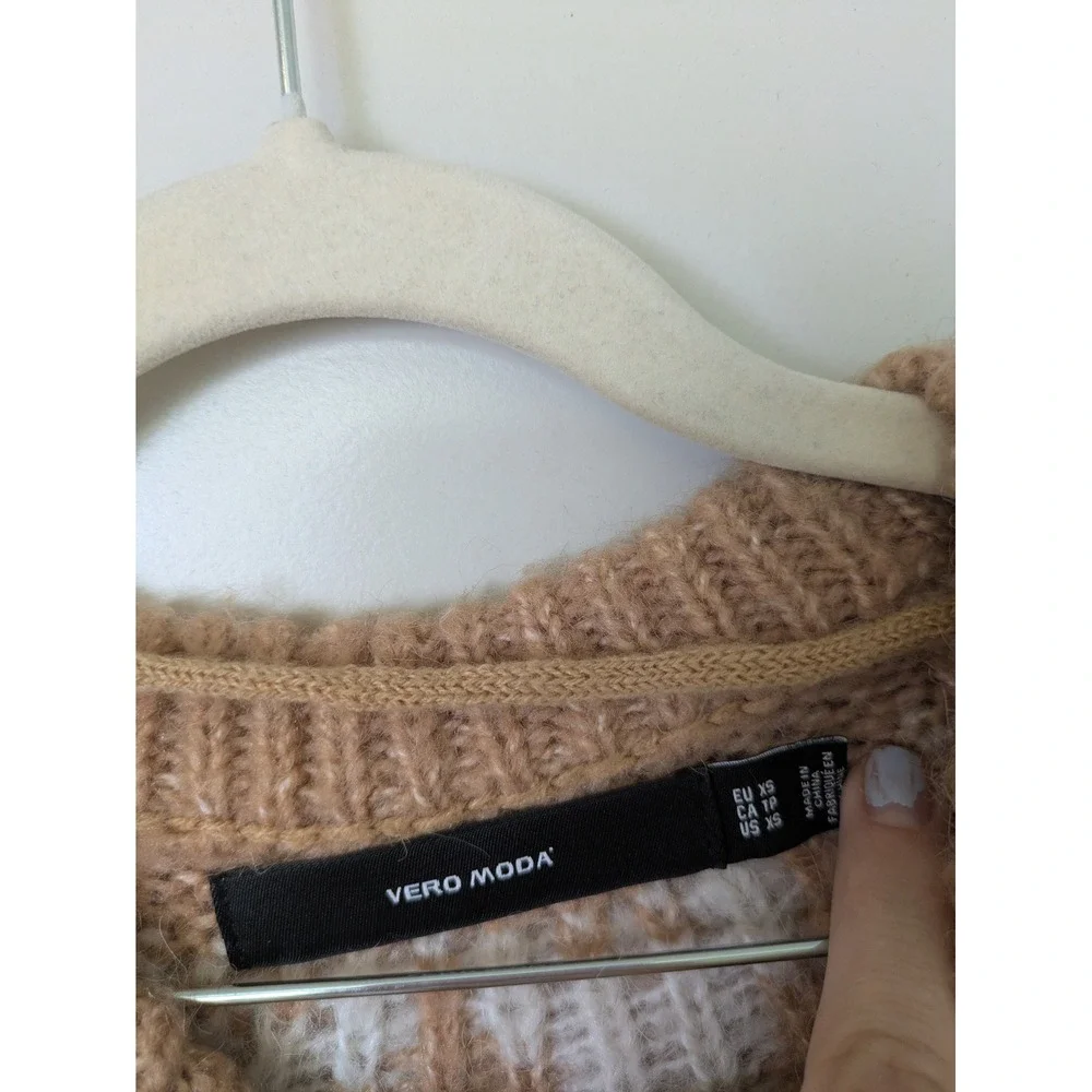 VERO MODA Fair Isle Geometric‎ Pattern Knit Sweater Women Size XS Camel Brown