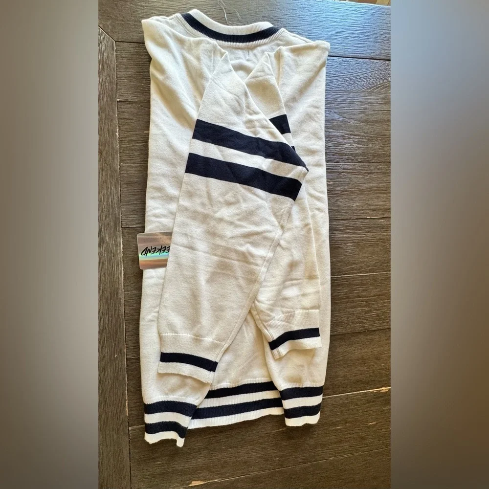 Classic New York V-Neck Sweater - White and Navy Blue NWT