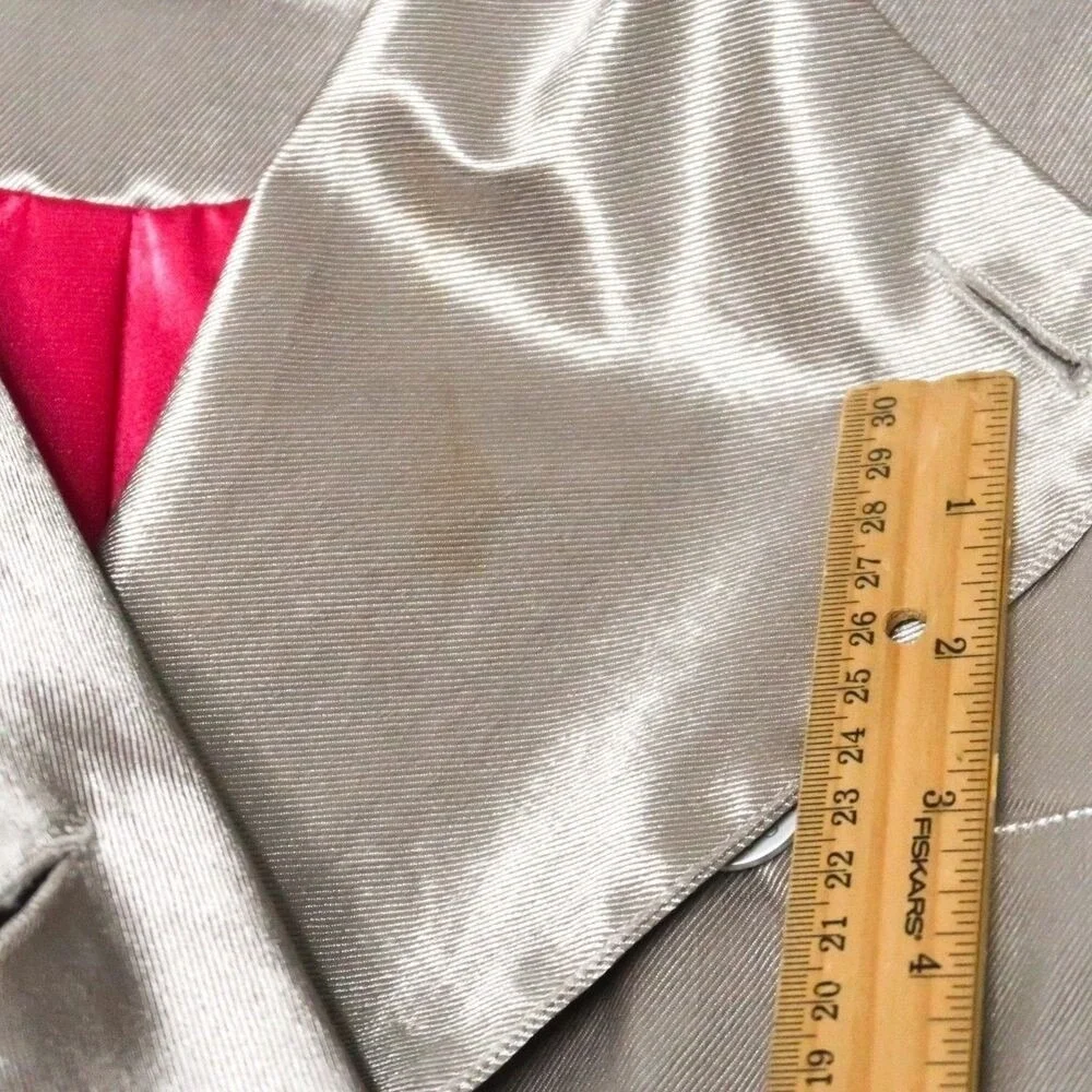 Kira Plastinina Womens Blazer‎ Jacket Size M Silver Coat Satin 90s Metallic
