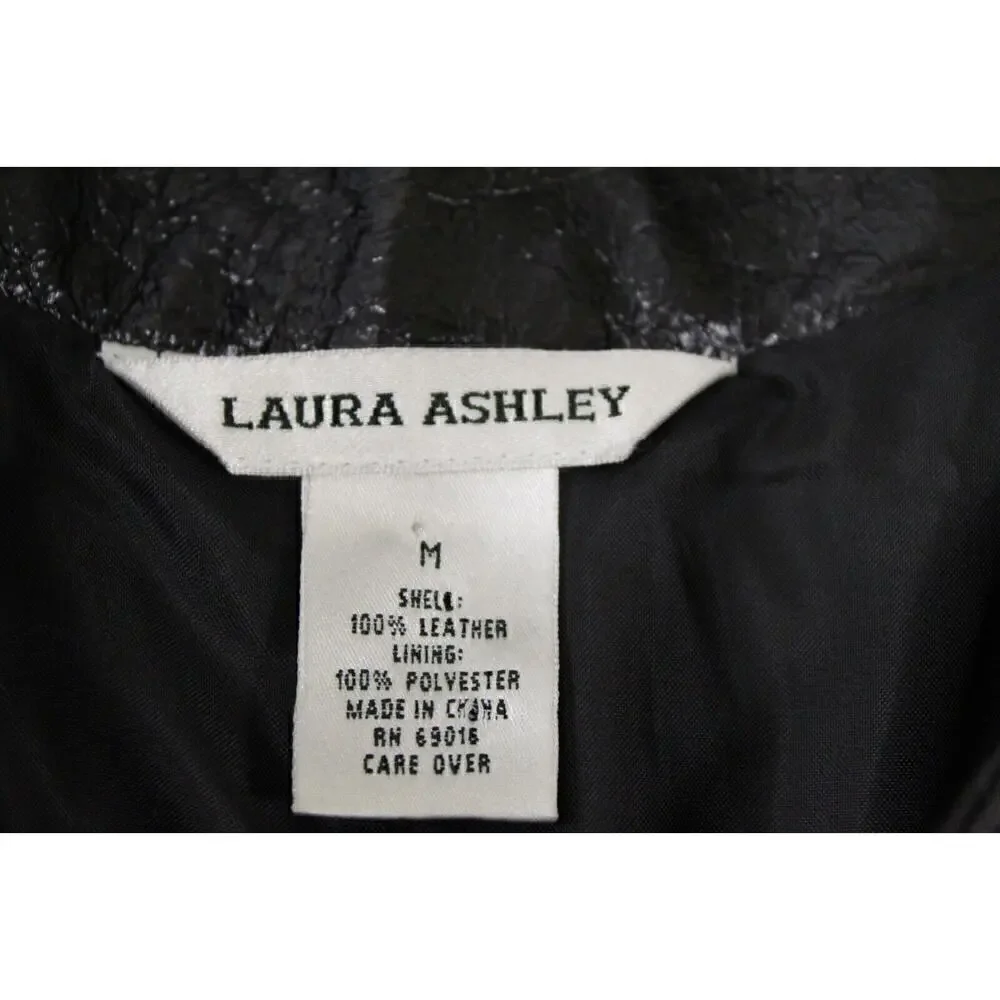 LAURA ASHLEY Genuine Patent & Glossy Black Leather Jacket SZ M MSRP$218