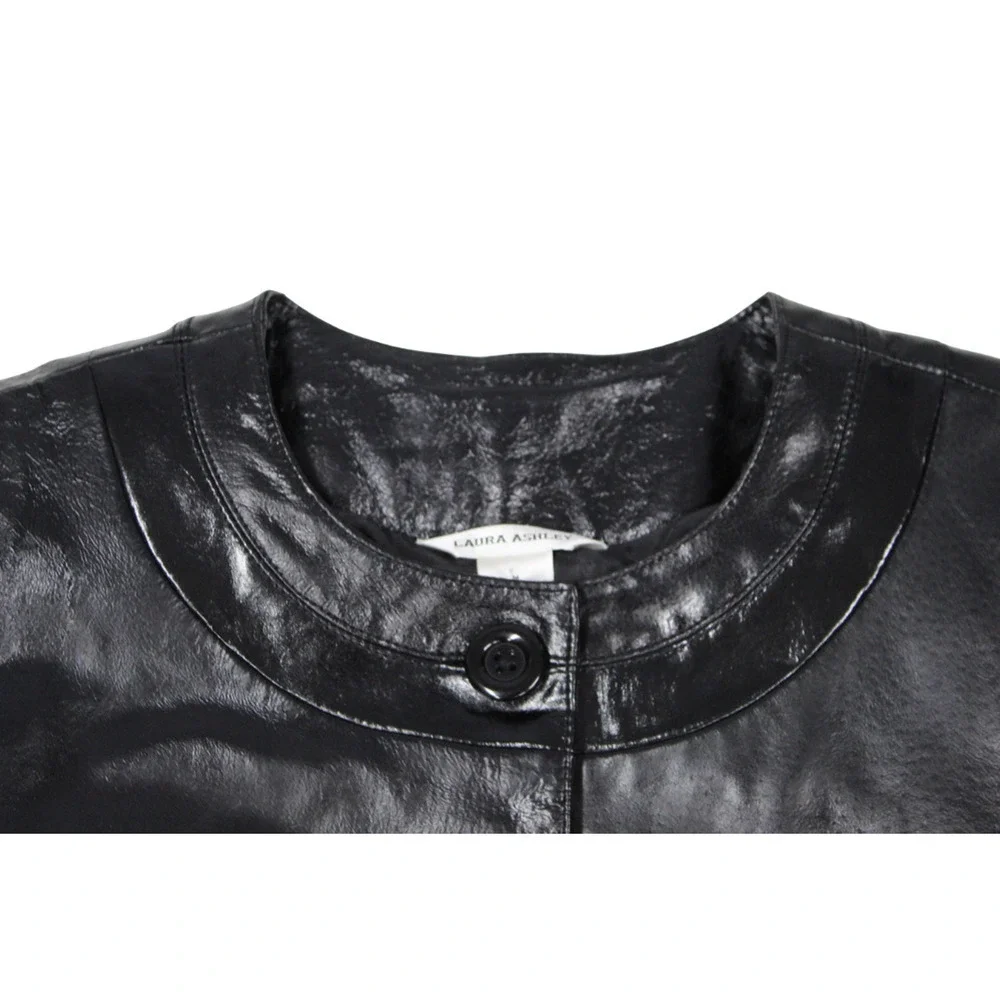LAURA ASHLEY Genuine Patent & Glossy Black Leather Jacket SZ M MSRP$218