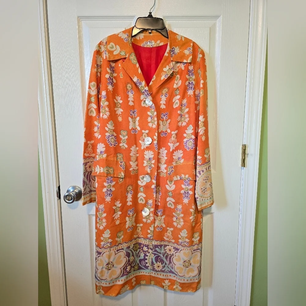 Vintage Silk Orange Purple Floral Spring Lightweight Jacket
